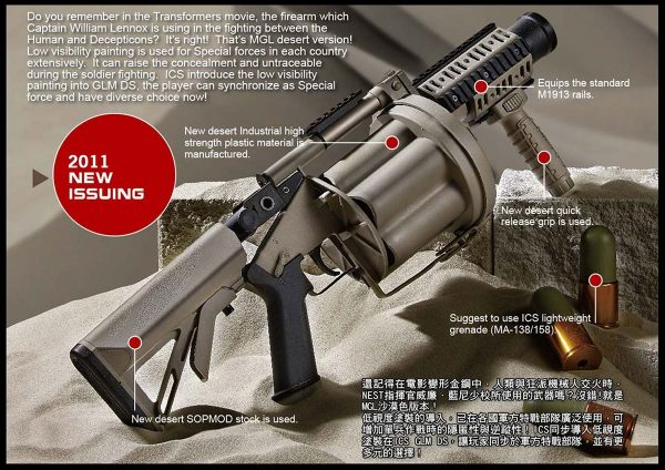 ICS GLM 6 Round M203 Grenade Launcher - Tan - Image 4