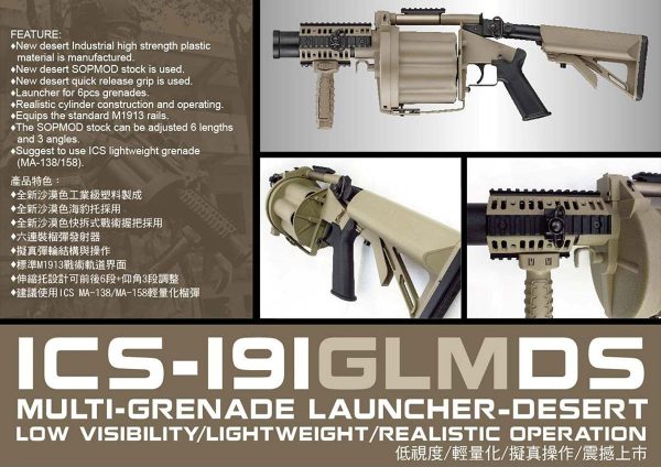 ICS GLM 6 Round M203 Grenade Launcher - Tan - Image 5