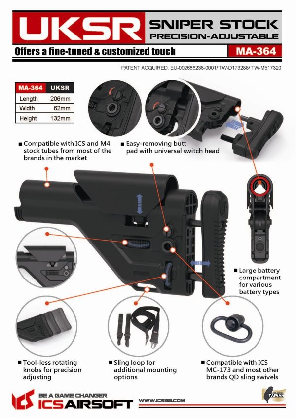 ICS UKSR Adjustable Sniper Stock - Black - Image 2