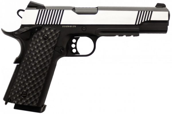 Raven M1911 MEU Railed Airsoft Pistol - Black + Silver Slide - Image 2
